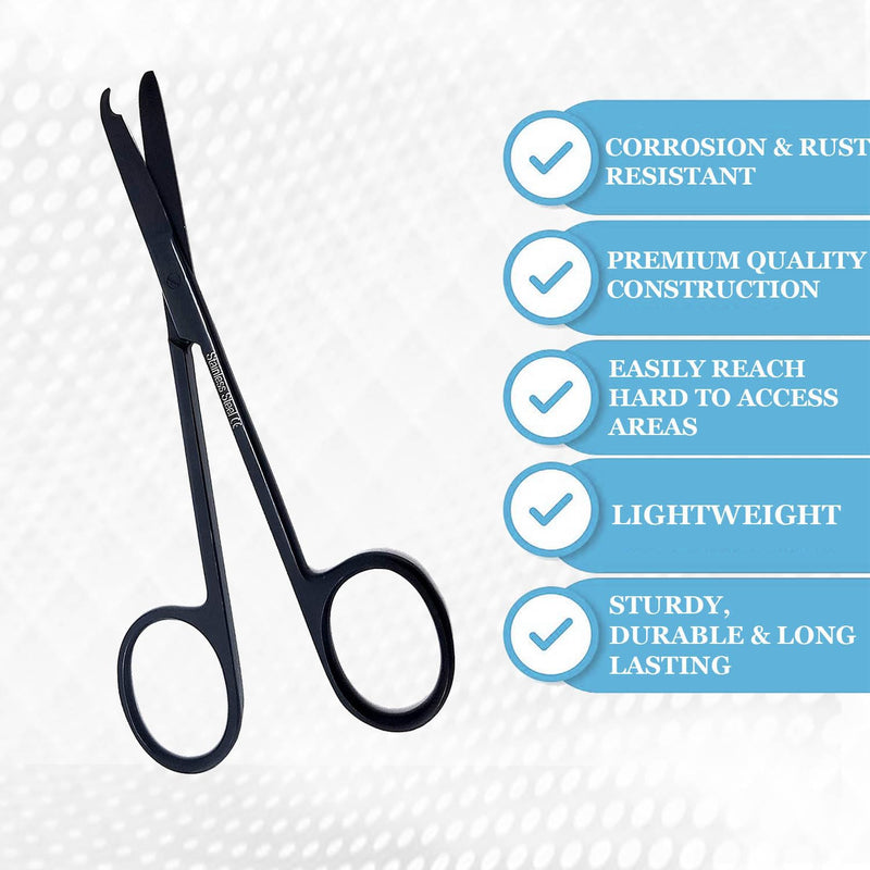 [Australia - AusPower] - Suture Stitch Scissors 4.5" with Crescent Delicate Hook- Perfect for Suture Removal, First Aid, EMS Training and More Premium Quality Instrument- Stainless Steel (Tactical Black) Tactical Black 
