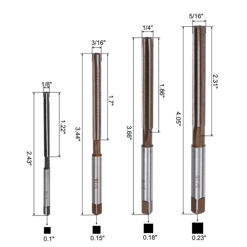[Australia - AusPower] - uxcell 4pcs Hand Reamers Set 1/8" 3/16" 1/4" 5/16" H8 Alloy Steel Reamer Bit Straight Flutes Steel Cutting Tool for Metal Wood Hole Reaming 