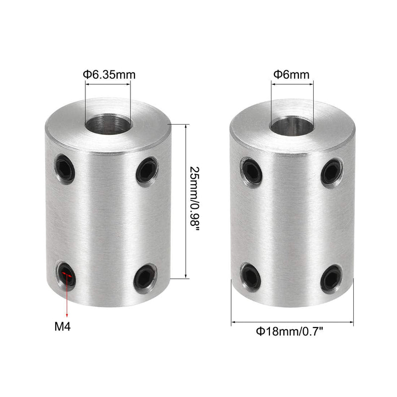 [Australia - AusPower] - uxcell 6mm to 1/4 Inch Bore Rigid Coupling Set Screw L25XD18 Aluminum Alloy,Shaft Coupler Connector for 3D Printers, Motor Accessories,2pcs 6mm to 6.35mm 