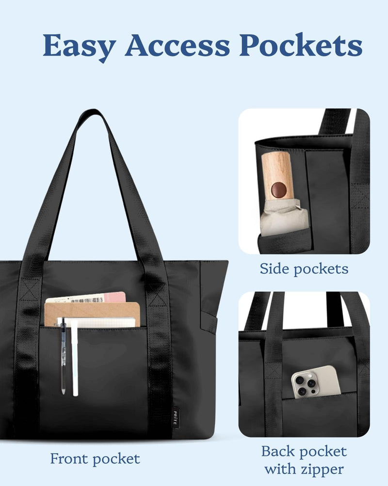 [Australia - AusPower] - Tote Bag for Women Weekender Bag with Laptop Compartment for Work Nurse Travel Gym Black 