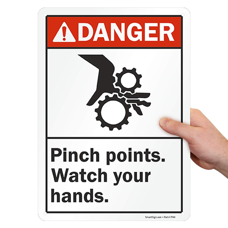 SmartSign "Danger - Pinch Points Watch Hands" Sign | 10" x 14" Aluminum 14" x 10"