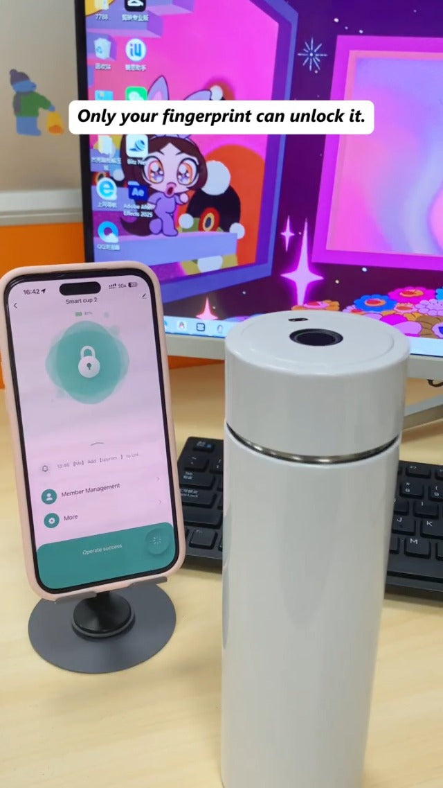Smart Fingerprint Lock Water Bottle 450ml with Auto-Open Lid, Stainless Steel, Leak-Proof & Tamper-Proof, Keeps Drinks Hot or Cold 12 Hours, Perfect for Office, Travel & Gym(White) White
