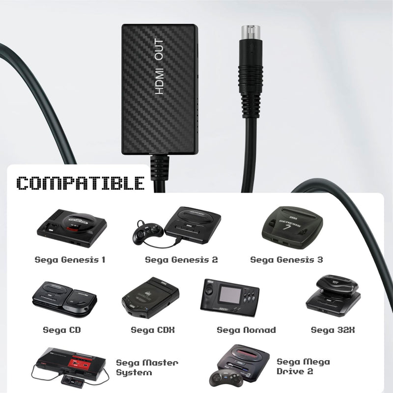 TNP for Sega Genesis HDMI Cable Converter Adapter Link Wire Cord Compatible with Sega CD, CDX, 32X, Nomad, Mega Drive 2, Original Master System Console for HD TVs, Monitors, and Projectors