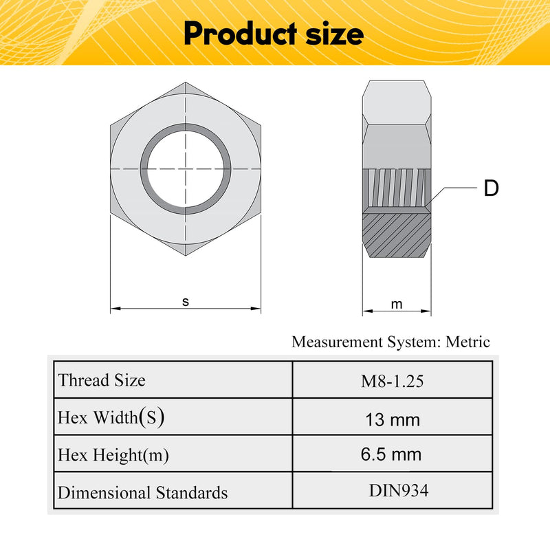 [Australia - AusPower] - M8-1.25 Hex Nuts, 304 Stainless Steel, M8 x 1.25mm Hex Drive, Metric Nuts Fasteners, 13mm/0.5" Width, 6.5mm/0.25" Height, Heavy Duty Replacement Nut with Plastic Case for DIY Home Mechanism 20 Pack M8-1.25 20pcs 