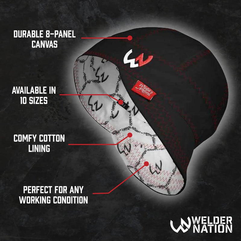 Welder Nation 8 Panel Welding Beanie Cap, 100% Cotton Duck Canvas, Heavy-Duty, Protective & Comfortable The Magnum (Orange, Green)