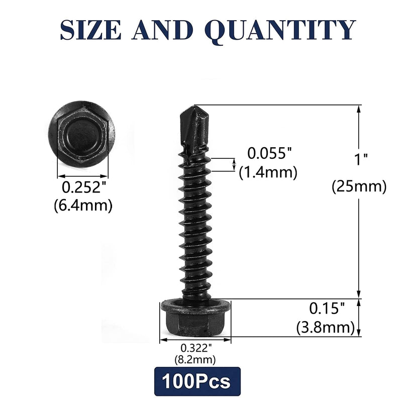 [Australia - AusPower] - #8 x 1" Sheet Metal Screws 100PCS 410 Stainless Steel Hex Washer Head Tek Screws Fast Self Tapping Screws Black Oxide by SG TZH #8 x 1" 
