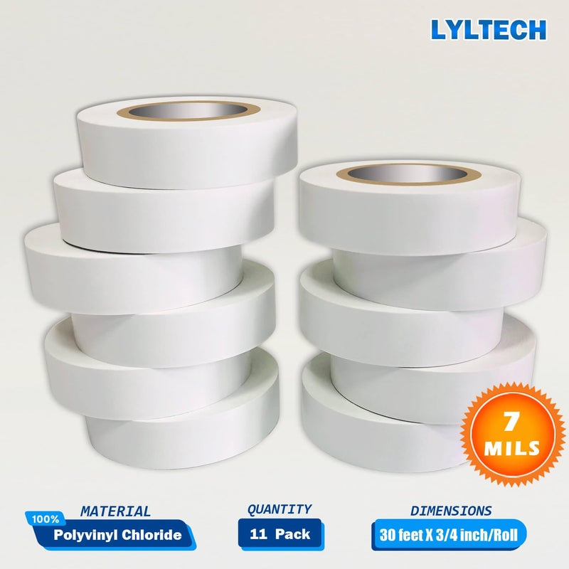 LYLTECH White Electrical Tape 8Rolls, 7mils x 3/4 in x 30 ft, Flame Retardant,Waterproof,Strong Adhesive, Durable, Easy-Wrap,High Temp Electrical Tape Electric Super Vinyl 8 White
