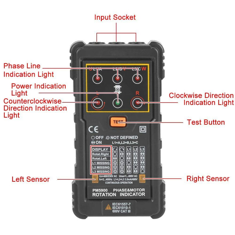 PM5900 Portable Handheld Tester Motor 3 Phase Motor Speed Display Tester Handheld Rotary Table Rotary Test Tester for Installing, Repair, 3-Phase System Maintenance, Motor