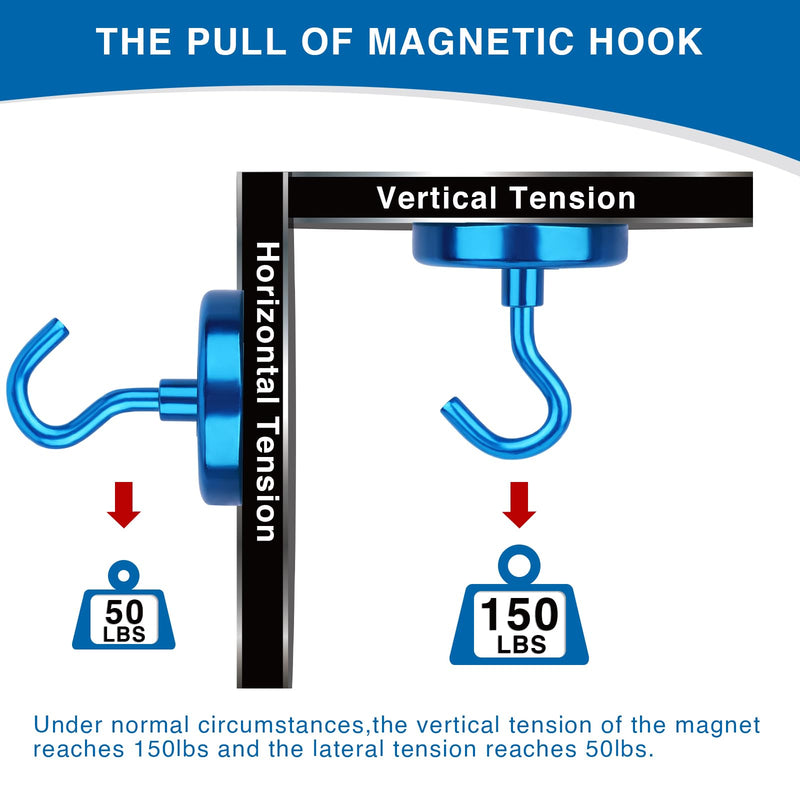 [Australia - AusPower] - LOVIMAG Magnetic Hooks for Cruise Cabins, 150Lbs Cruise Magnets, Blue Magnetic Hooks Heavy Duty for Hanging, Refrigerator, Grill-4 Pack 