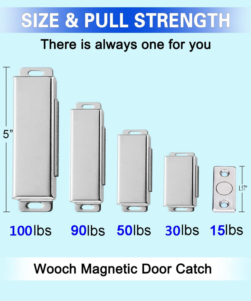 WOOCH Door Magnetic Catch - 90lb High Magnetic Stainless Steel Heavy Duty Catch for Kitchen Bathroom Cupboard Wardrobe Closet Closures Cabinet Door Drawer Latch (3.7 in Black, 9-Pack) 9 Pack