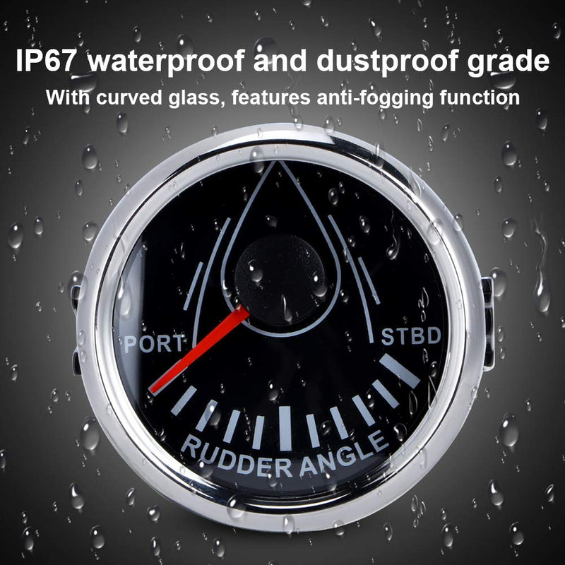 [Australia - AusPower] - Rudder Angle Meter, 52mm Universal Boat Rudder Angle Indicator 0-190ohm with Sensor -32V Backlight Gauge for Yacht Dial Silver Cover Black Dial Silver Cover 
