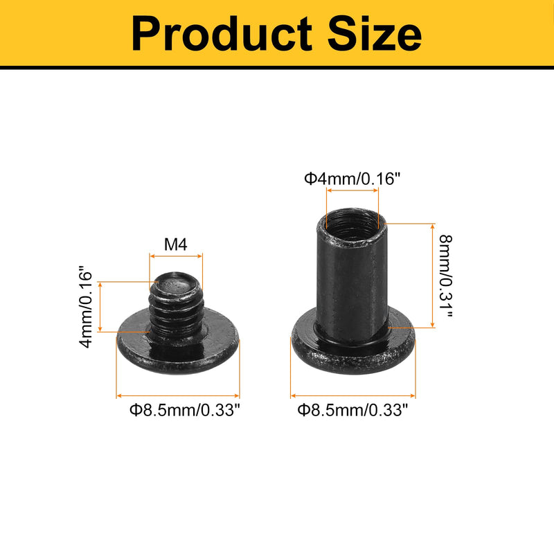 [Australia - AusPower] - uxcell 20 Sets Screw Post, Male M4x4mm Stainless Steel Screw Rivets, Female 5x8 Hex Drive Binding Screws Belt Buckle Binding Bolts Leather Fastener with 1Pcs Wrench, Black Φ5x8mm 