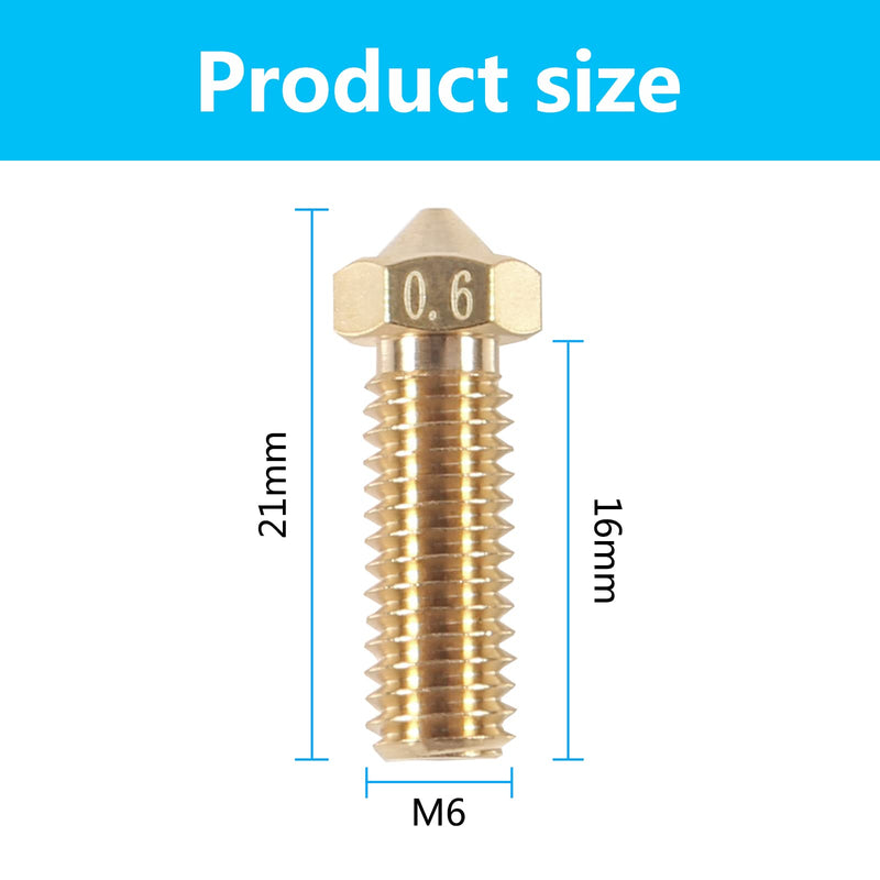 12Pcs 0.6mm Brass Volcano Nozzle M6 3D Printer Thread Nozzles 0.6mm Extra Extruder Nozzles Volcano Hotend Nozzle for 1.75mm Filament 3D Printer Parts 12pcs 0.6mm