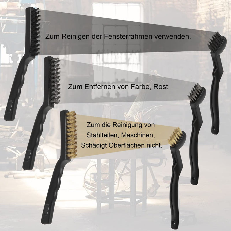 [Australia - AusPower] - VASTOOLS Hand Wire Brush Set, 6 Pieces, 2 x Brass Wire Brush (Grill Brush), 2 x Stainless Steel Brushes, 2 x Nylon Brushes, for Removing Stubborn Residues and Rust Pack of 6 