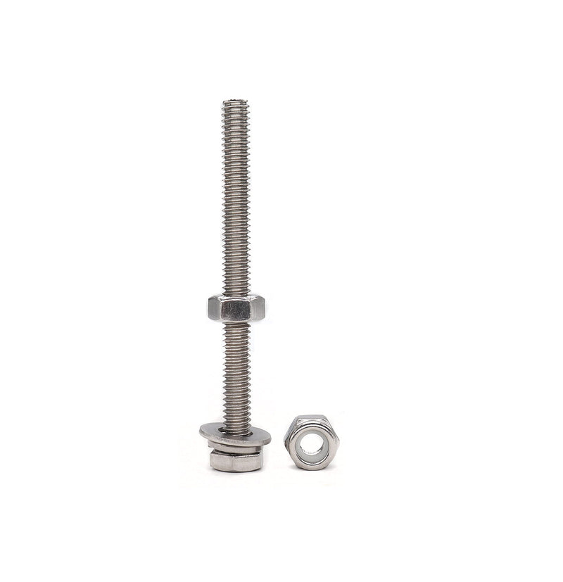 [Australia - AusPower] - binifiMux 50pcs(10 Sets) 1/4-20 Fastener Kit: 3" Hex Bolts, Spring Lock Washers, Flat Washers, Hex Nuts & Nylon Inserted Locking Nuts 