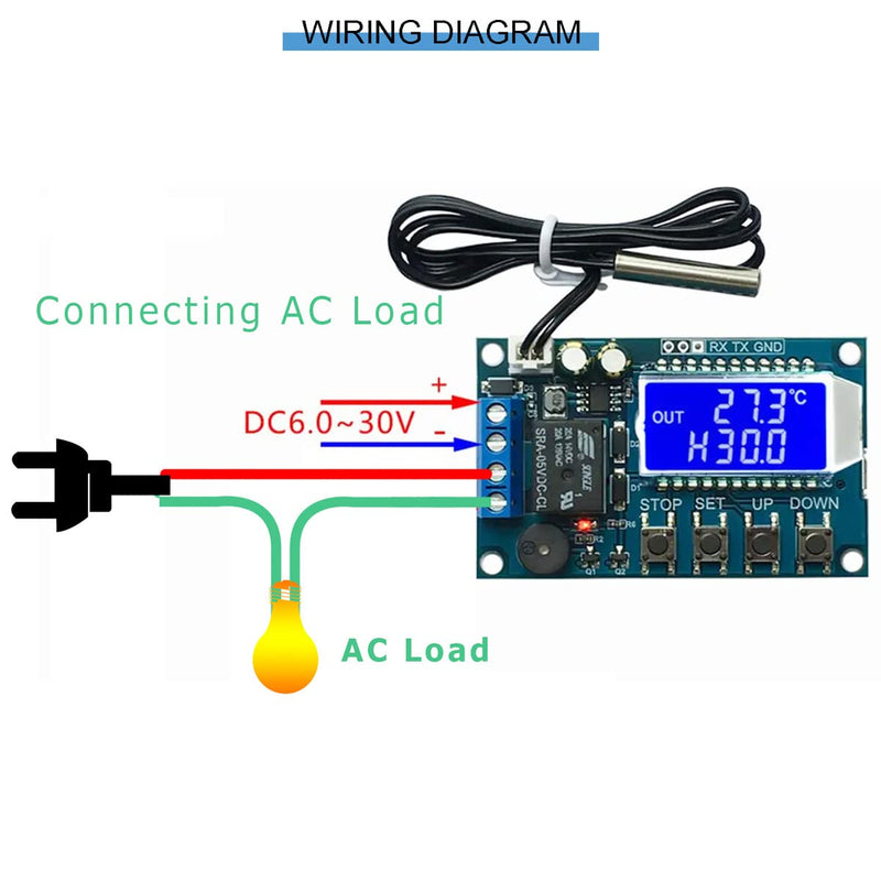 [Australia - AusPower] - XY-T01 DC 6-30V 24V Digital Temperature Control Board Electronic Temperature Controller -50°C to 100°C with Waterproof NTC Probe Micro USB Cable 