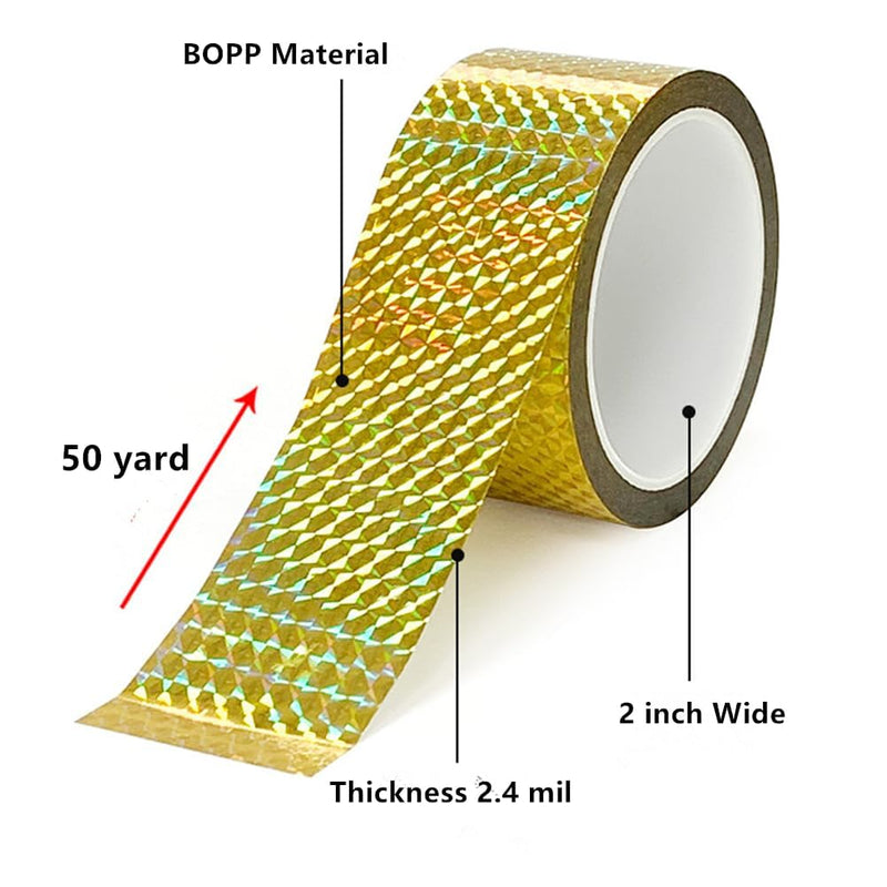 Self-Adhesive Holographic Reflective Tape Prism Tape Holographic Reflective Tape for Keep Birds Away, Craft Projects, DIY Art, Home, Daily Use (Gold, 1 Inch x 55 Yard) Gold