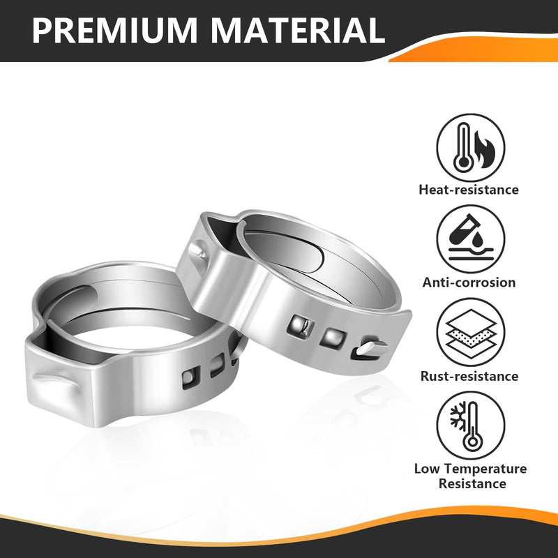 [Australia - AusPower] - 1/2 Inch Pex Crimp Ring, 100-PCs Pex Clamp Rings, Premium 304 Stainless Steel Pex Cinch Ring for Pex Fittings Connection 100 PACK 1/2 INCH 