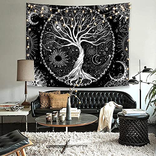 Spenlife Tree of Life Tapestry Black and White Tapestry for Bedroom Spiritual Aesthetic Tree Tapestries Aesthetic Tapestries Wall Hanging for Bedroom Black 60×80 Inches 80"L x 60"W Black Gold