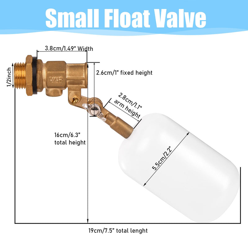 1/2 Inch Brass Float Valve 2 Pcs Adjustable Arm Water Level Control Valve 60 PSI Automatic Fill and Shut Off for Water Tank/Livestock Trough/Fountain/Pool/Pond 1/2 inch