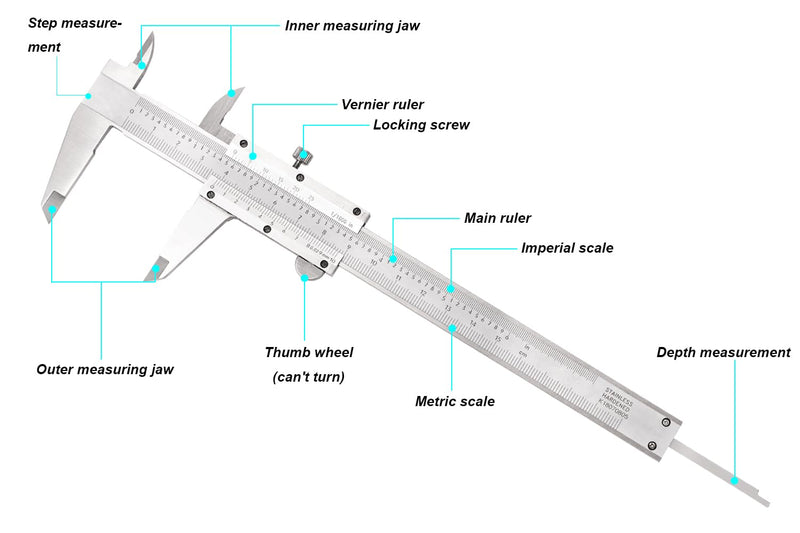 [Australia - AusPower] - ZLKSKER 0-6 Inch / 15cm Micrometer Vernier Caliper, Stainless Steel Precision Measuring Tool (Inch/Metric), Depth/Inside/Outside/Step Measurement, 0.001" / 0.02mm 