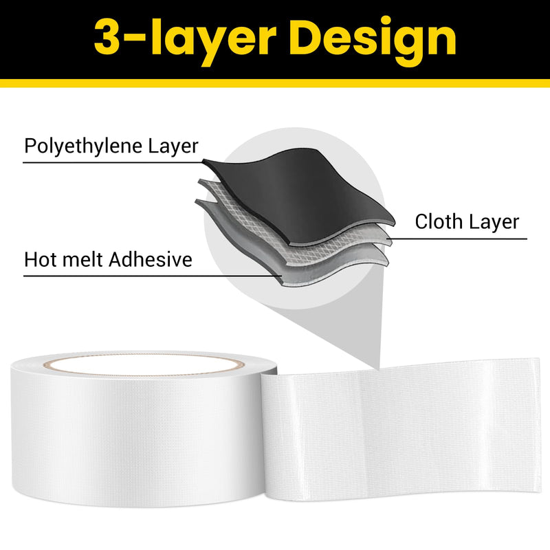Professional Heavy-Duty Duct Tape 2 Inches x 30 Yards, Waterproof Cloth Gaffer Tape for Indoor/Outdoor Use, Repairs, Bundling, Sealing & DIY, 1 Roll - White White, 1 Roll - 2In x 30Yd