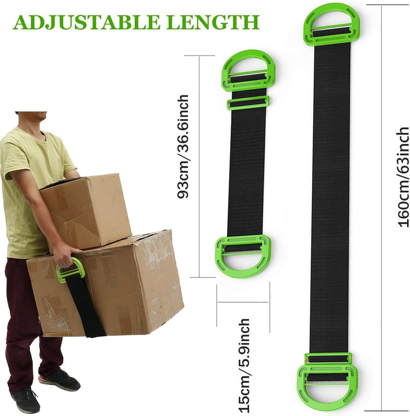 [Australia - AusPower] - Adjustable Lifting Moving Straps, Furniture Moving Straps Support up to 600Lbs for Furniture, Boxes, House-Moving, 2Pack One-Person Handle Lifting Straps with Anti-Slip Gloves Green-1Person Straps 