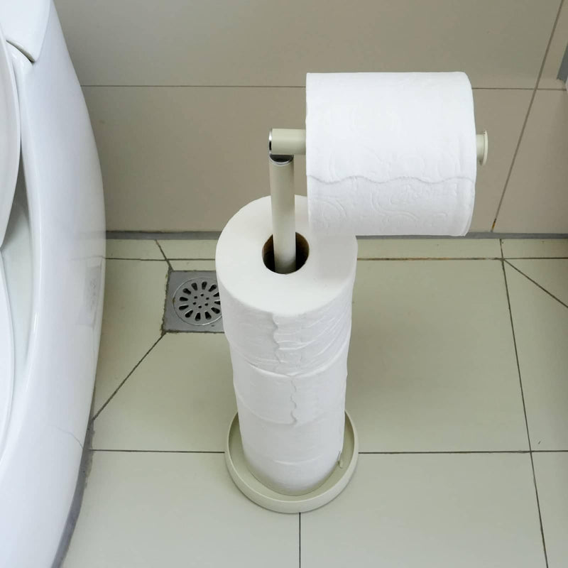Toilet Paper Holder Stand with 5 Roll Storage Weighted Base (Matt Cream) | freestanding tp holder | silicone non-slip base | large storage capacity | tidy organized bathroom | 2mm thickened steel Matt Cream