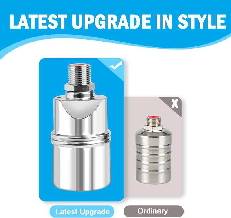 Auto Water Level Control Float Valve 1/2" 3/4" - 304 Stainless Steel, No Pump Needed for Water Tanks, Fish Ponds, Livestock Troughs, Hydroponics, Pool(2 Pack Long) 2 Pack