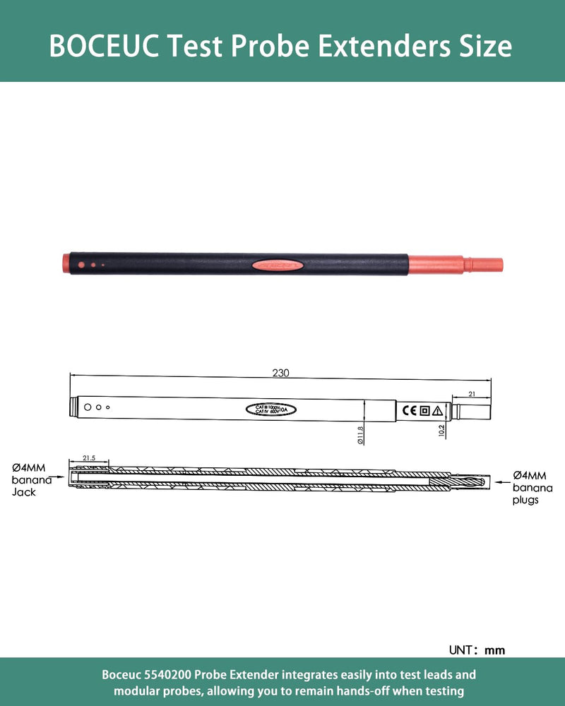 [Australia - AusPower] - Multimeter Leads, Test Probe Extenders Kit, Extenders Fits Between Modular Test Probes& Leads(2 PCS, Black and Red) BC5540200 