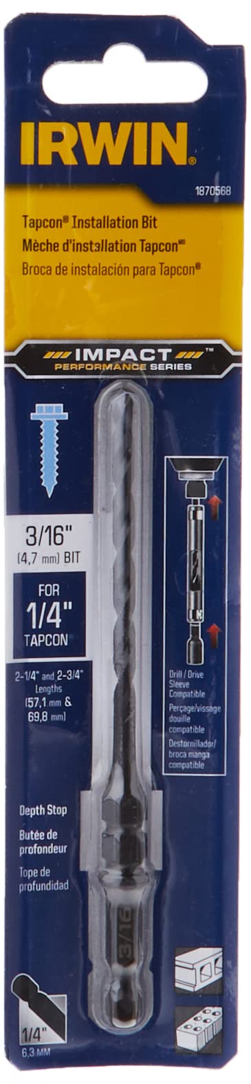 IRWIN Tools 1870568 Impact Performance Series Concrete Screw Installation 3/16-Inch X 5-Inch Drill Bit for 1/4-Inch Screws (Pack of 4) One Size (Pack of 4) 3/16-Inch X 5-Inch for 1/4-Inch Screws