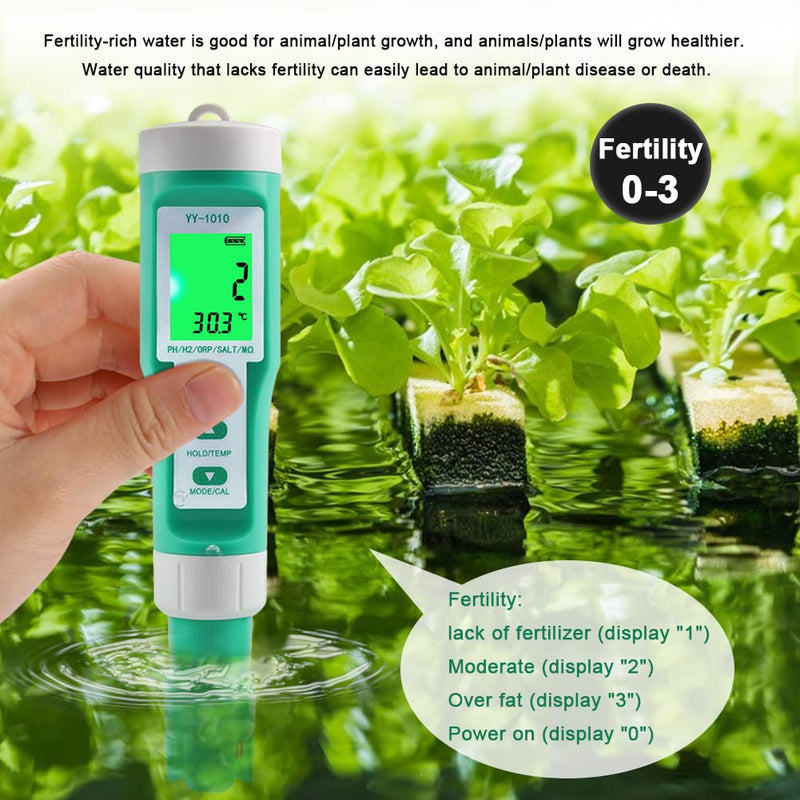 [Australia - AusPower] - Hydrogen Water Tester 10 in 1 Resistivity/Fertility/H2/pH/TDS/EC/ORP/S.G/Salt/Temp Meter with ATC pH Meter,0.01 High Accuracy pH Tester Digital,TDS Meter PPM Meter for Drinking,Hydroponics,Pool. 10-1 