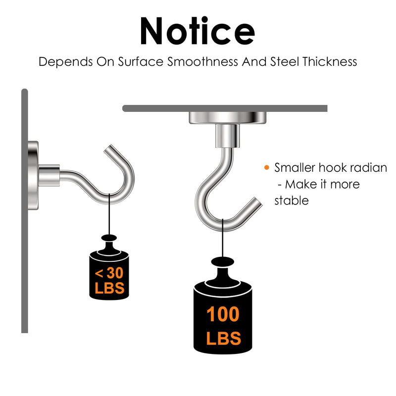 [Australia - AusPower] - Magnetic Hooks Heavy Duty, 100 lbs Strong Hooks for Hanging, Magnet with Hook for cruise cabins, Grill, Fridge, Pack of 12 12 Pack-100 lb 