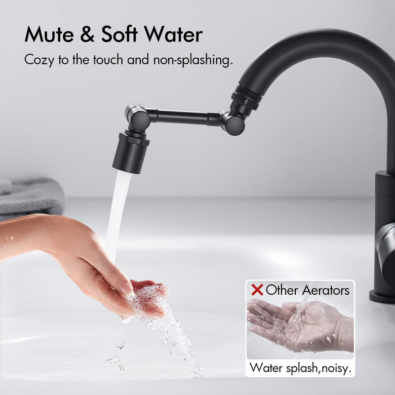 BAGNOLUX Brass 1080° Swivel Black Faucet Extender for Bathroom Sink, 2 Modes Rotating Faucet Extension Spout, Universal Splash Tap Aerator Attachment Adapter for kitchen Sink, Robotic Arm Water Matte Black-2