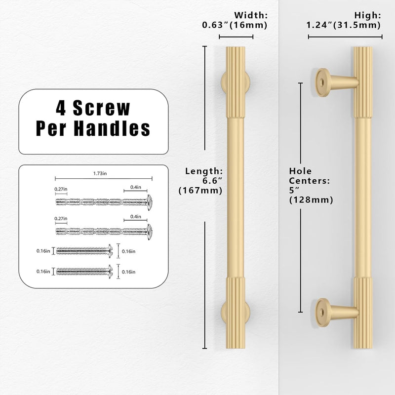 5 Pack Brushed Gold Cabinet Pulls 5 Inch(128mm) Kitchen Cabinet Handles Cabinet Hardware for Drawer Pulls 5" Hole Center
