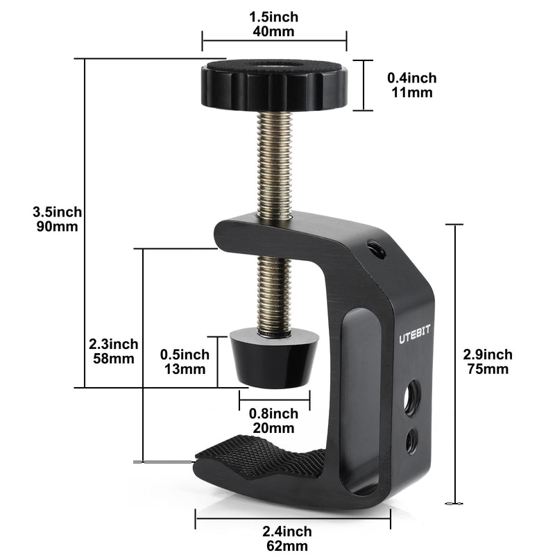 [Australia - AusPower] - UTEBIT Universal C-Clamp with 1/4" and 3/8" Thread Hole for Desktop Mount Tables Desk Clamps Aluminum Support Small C Clamp 2 Pack 2 PACK C-CLAMP 