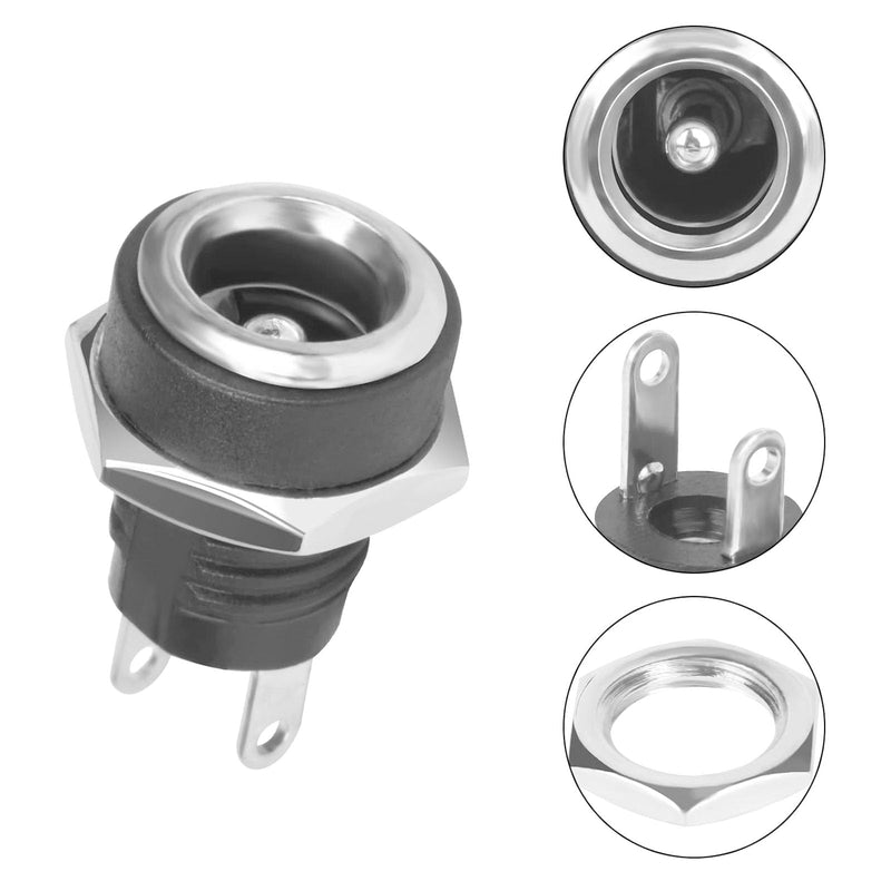 DC Socket 5.5 x 2.1 mm 2-Pin DC Power Jack Socket DC Panel Socket DC Connector Pack of 6 Black-6pcs