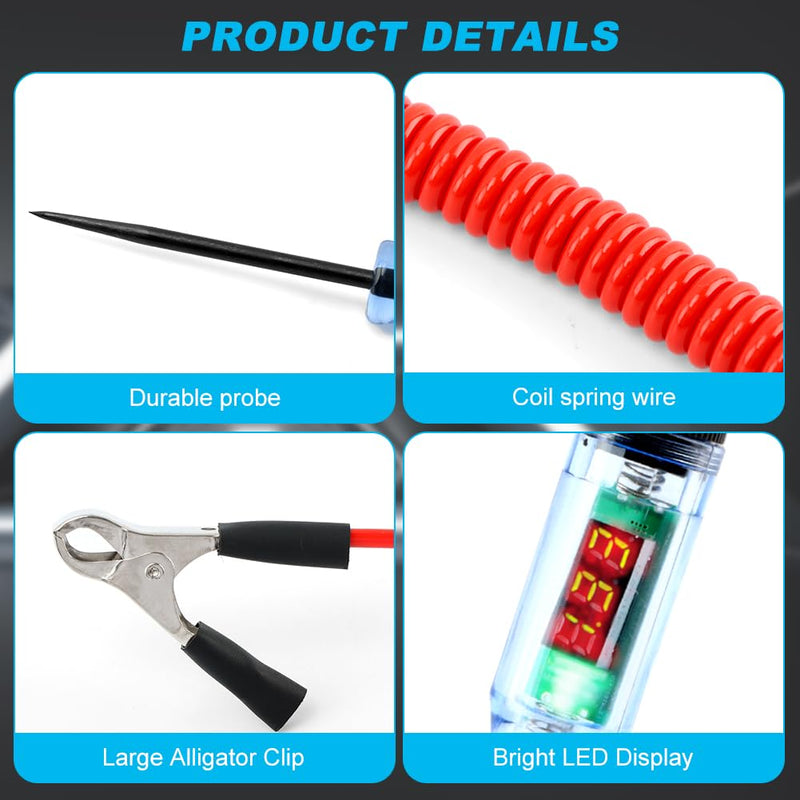 [Australia - AusPower] - Automotive Test Light with 3-48V LED Digital Display, Auto Bidirectional Voltage Tester with Extended Spring Wire and Probe, Vehicle Circuits Low Voltage Light Test Pen 
