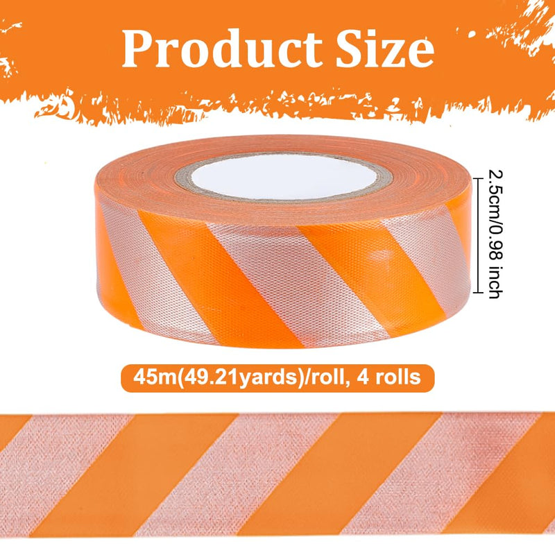 OLYCRAFT 4 Rolls Flagging Tape with Orange Silver Stripes 1 Inch x 590ft Tree Marking Tapes Non Adhesive PVC Marking Ribbon Surveyors Tape for Hunting Boundaries Hazardous Areas