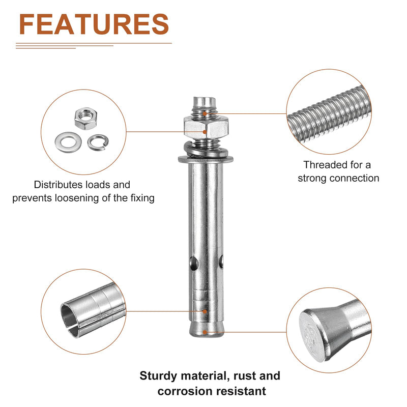 [Australia - AusPower] - M8 x 70 Hex Expansion Bolts - 5Pack - Good for Concrete Dry Brick Block Walls - 304 Stainless Steel - Silver M8 x 70 5 