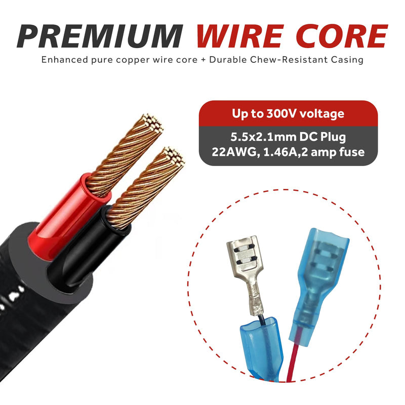 [Australia - AusPower] - Durable Chew-Resistant Power Cable for Trail Cameras, Compatible with Stealth Cam, Spypoint, Moultrie, Browning, Wildgame Innovations, Muddy, Covert WC20, WC30, Black Gate, etc. 5.5x2.1mm DC Plug, 79" 5.5x2.1 mm End-Spade Connector 
