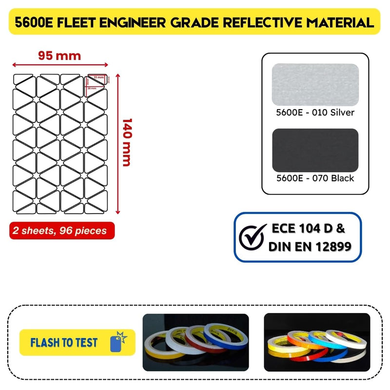 DIN 67520 Triangles reflectors Reflective Tape Stickers Trailers Cars Motorcycle Fire Helmet Rims Bicycle Decals Vehicles Mailbox Numbers Made with ORA FOL 5600 Material (White, 96Pcs) (White) White
