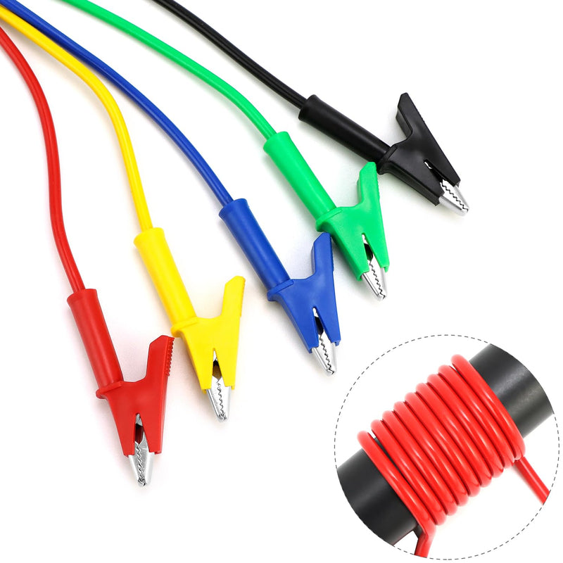 [Australia - AusPower] - QWORK® 5 Pieces Crocodile Clip Test Leads, Multimeter Test Leads, 1m, 1000V 15A for Circuits and Diagnostic Tests, 5 Colours 