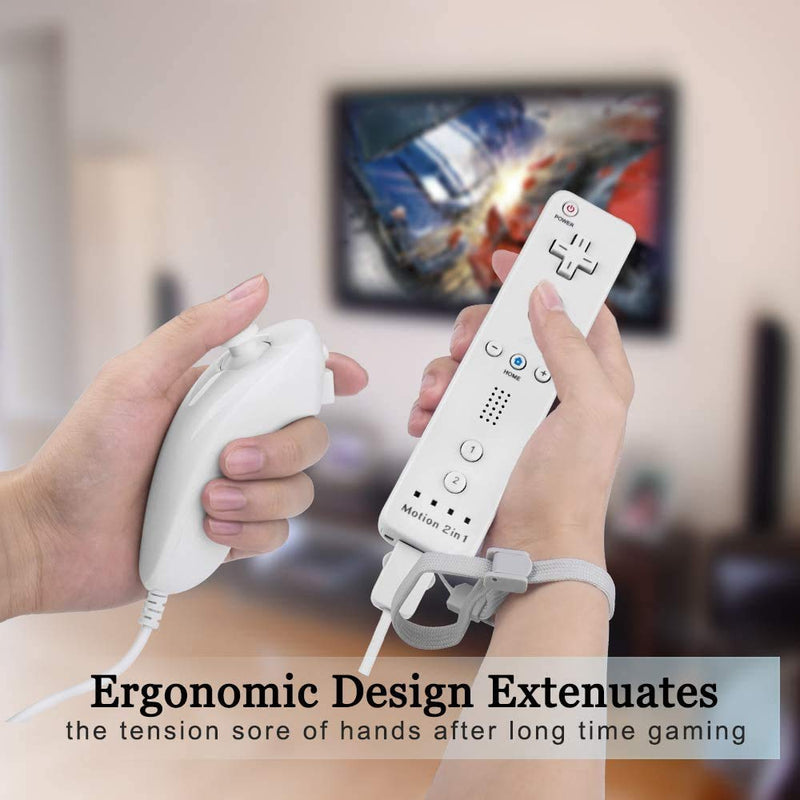 [Australia - AusPower] - Motion Plus Wii Controllers 2Packs with Nunchucks, Wii Remote Controllers Compatible for wii and Wii U with Built in Motion Plus Black&White 