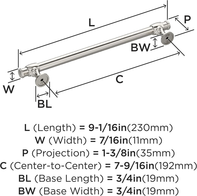 Amerock BP36768PN | Winsome 7-9/16 inch (192 mm) Center-to-Center Polished Nickel Cabinet Pull | Kitchen Cabinet Hardware | Furniture Hardware | Drawer Handle