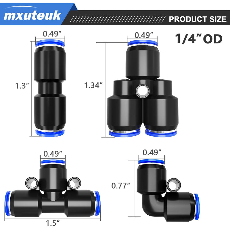 [Australia - AusPower] - mxuteuk 1/4 Inch OD Push to Connect Fittings 1/4 Inch Quick Connect Fittings Air Hose Fittings Pneumatic Fittings Kit for 1/4 inch Tube (30PCS) Blue 