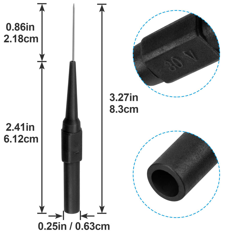 [Australia - AusPower] - 4PCS 0.7mm Test Probe Pins for 4mm Banana Socket Plug, Car Tester, Multimeter Probes, Stainless Steel Tip, Non-Destructive Insulation Check Circuits Wire Piercing 