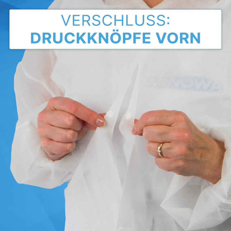 5 x Arnomed PP Disposable Protective Gown Size XL, White Disposable Protective Coat, Fleece Coat, Disposable Gown Protective Gown with Press Studs, Disposable Coat Plastic Painter's Suit, Surgical Gown Food Safe 5