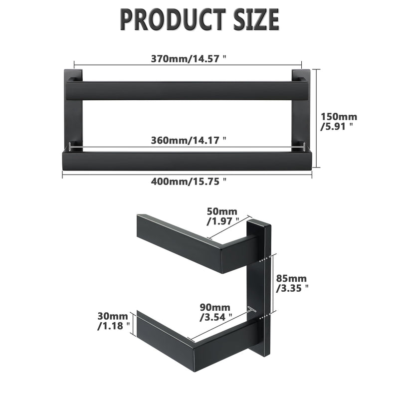 Alise 16 Inch Double Towel Bars for Bathroom Wall Mount,Bathroom Towel Holder Double Towel Racks for Bathroom Lavatory,SUS304 Stainless Steel Towel Rail Towel Hanger for Walls,Matte Black 16-Inch(2-Bars) Matte Black