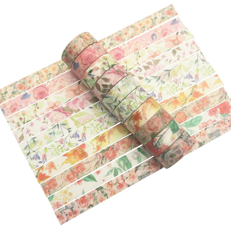 YUBBAEX 10 Rolls Spring Flowers Washi Tape Set Masking Decorative Tapes (Warm Tone) Warm Tone